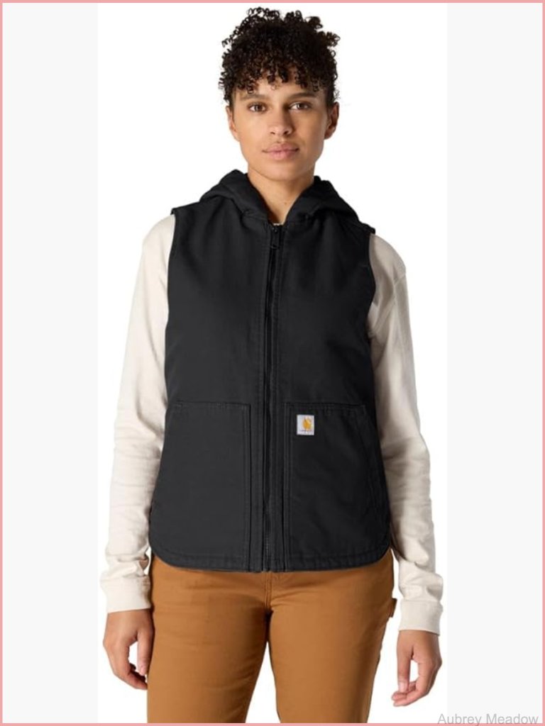 Washed Duck Insulated Hooded Vest Sleeveless Quilted Nylon Lining Heavyweight